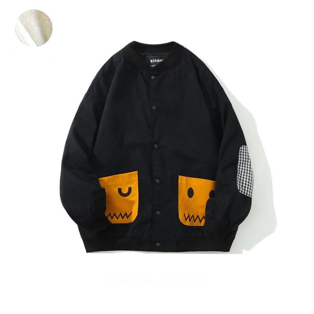 Contrasting Color Cartoon Pocket Baseball Jacket