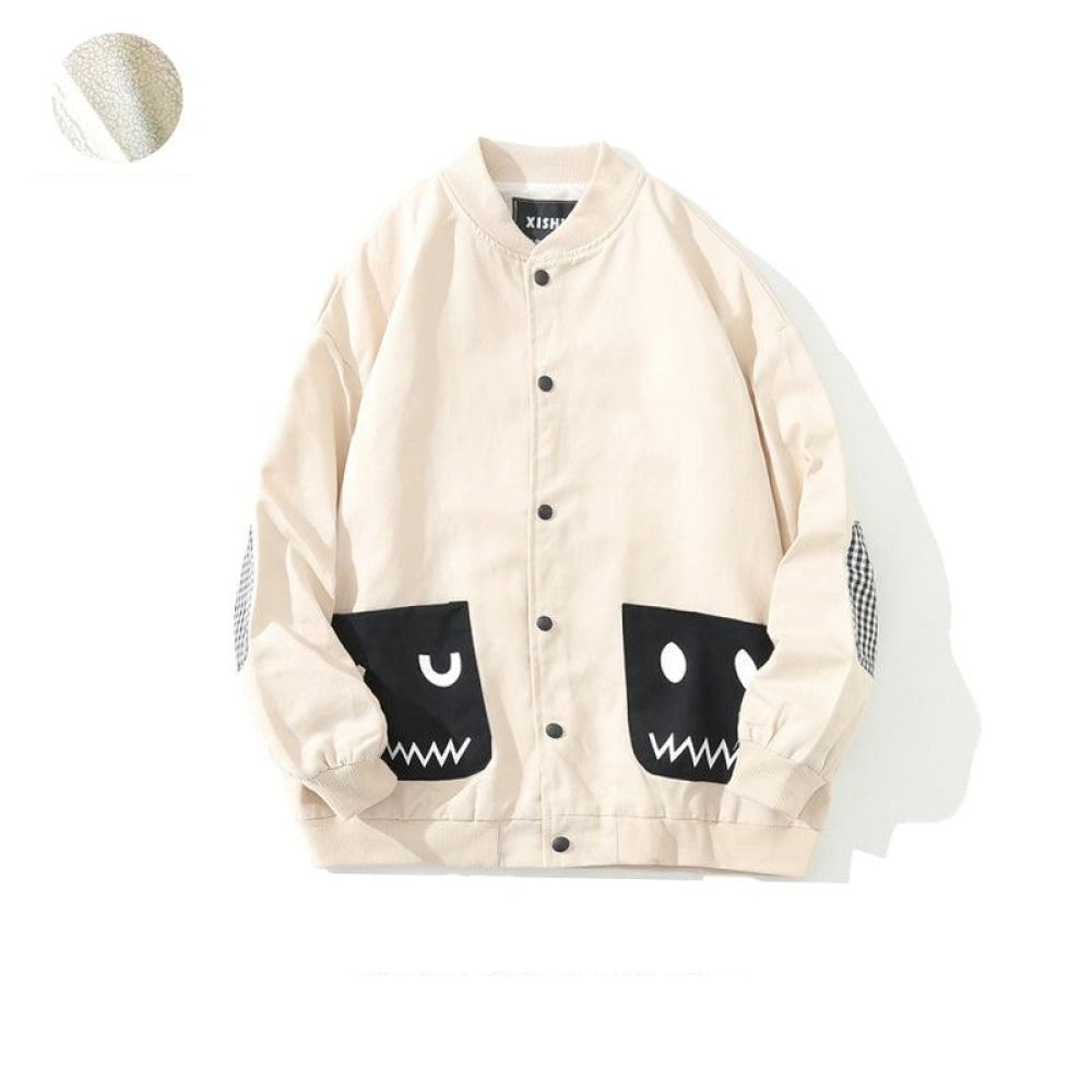 Contrasting Color Cartoon Pocket Baseball Jacket