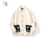 Contrasting Color Cartoon Pocket Baseball Jacket