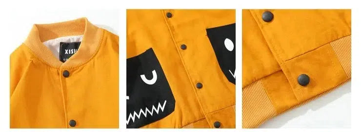 Contrasting Color Cartoon Pocket Baseball Jacket