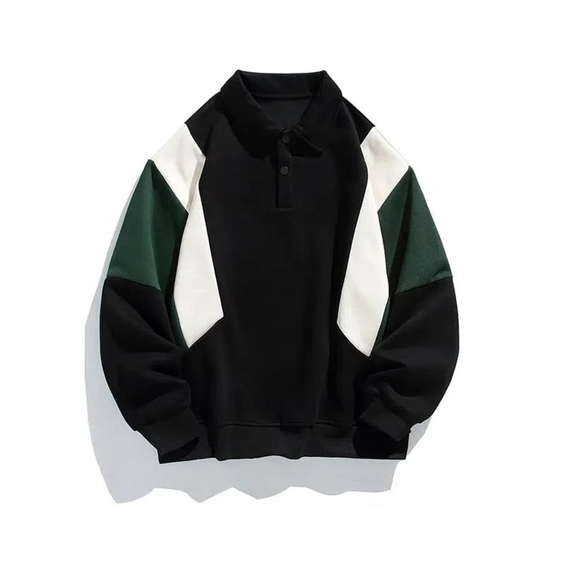Contrasting Color Polo Sweatshirt