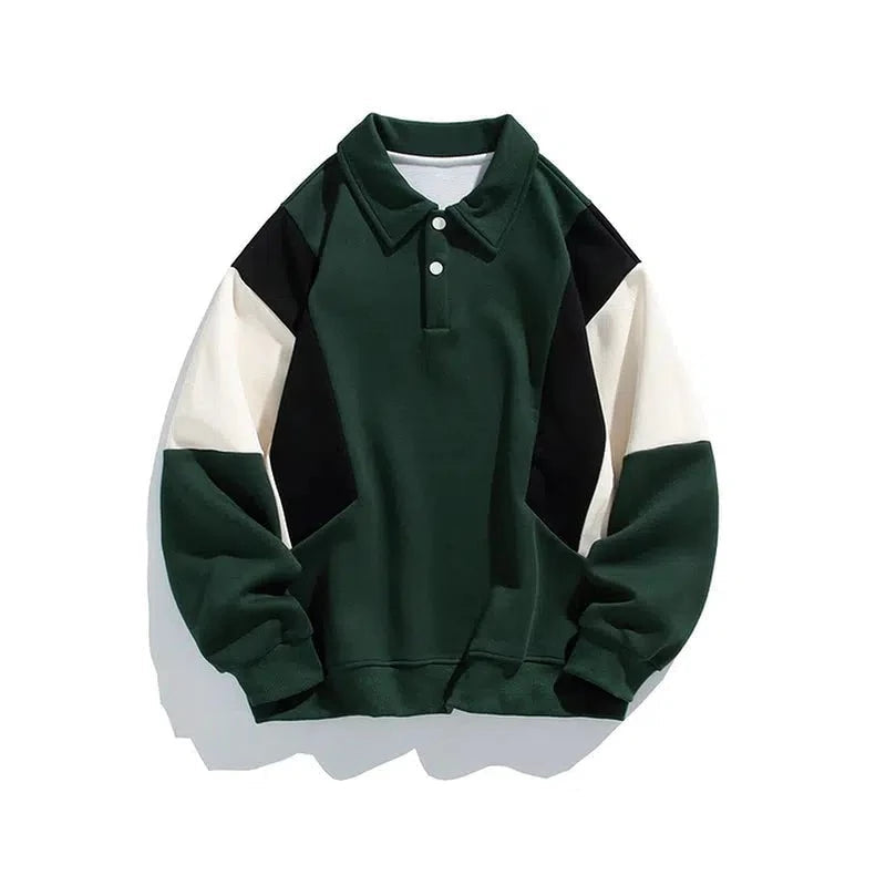 Contrasting Color Polo Sweatshirt