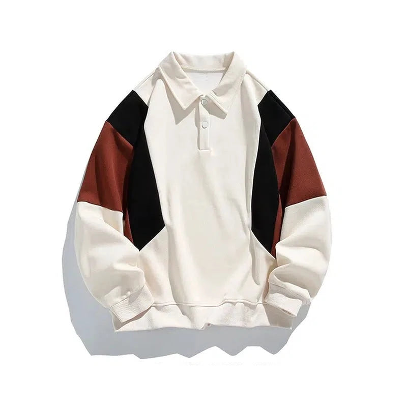 Contrasting Color Polo Sweatshirt