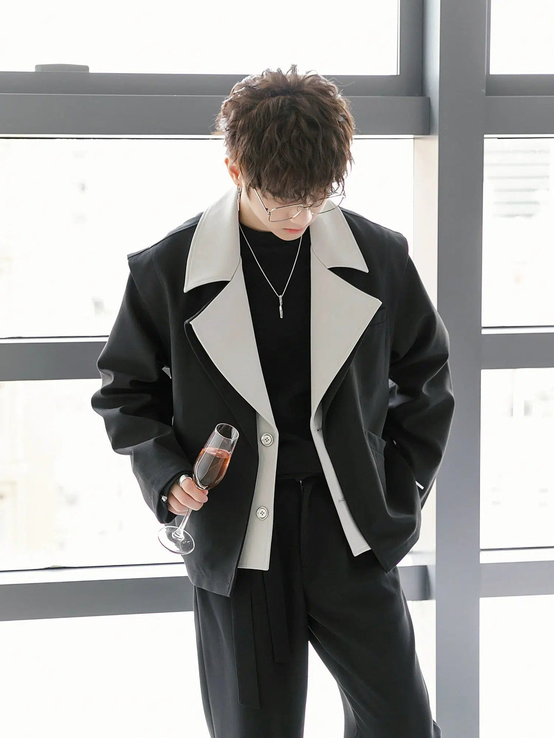Contrasting Lapel Tailored Blazer