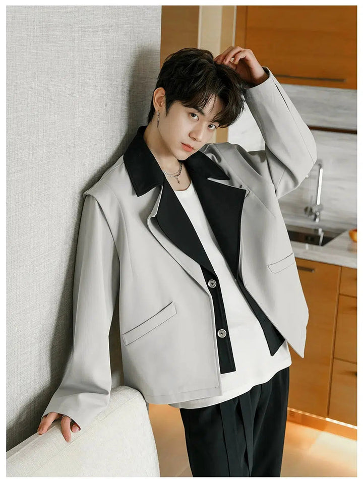 Contrasting Lapel Tailored Blazer