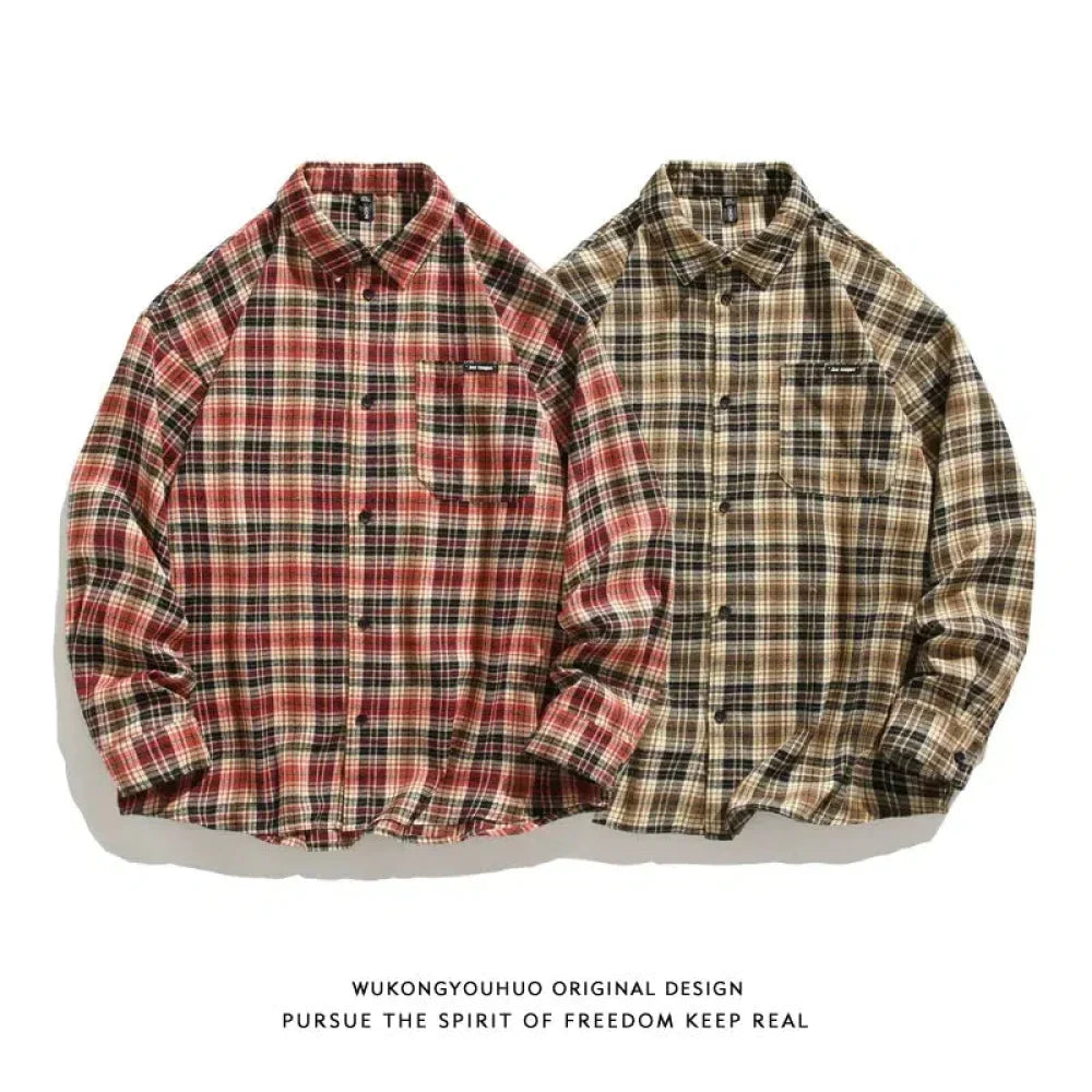 Contrasting Plaid Long-sleeved Shirts