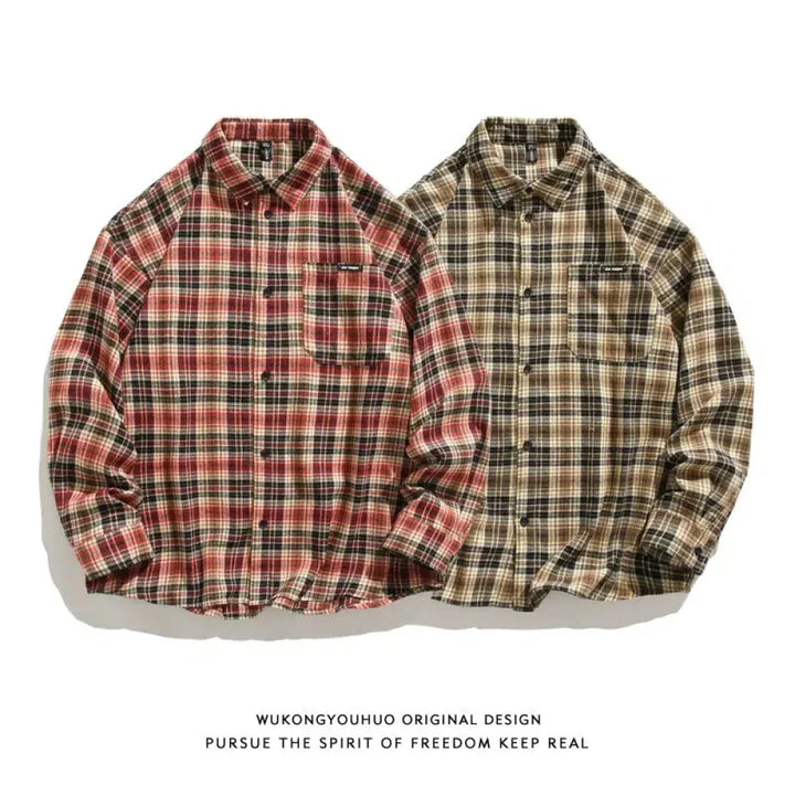 Contrasting Plaid Long-sleeved Shirts