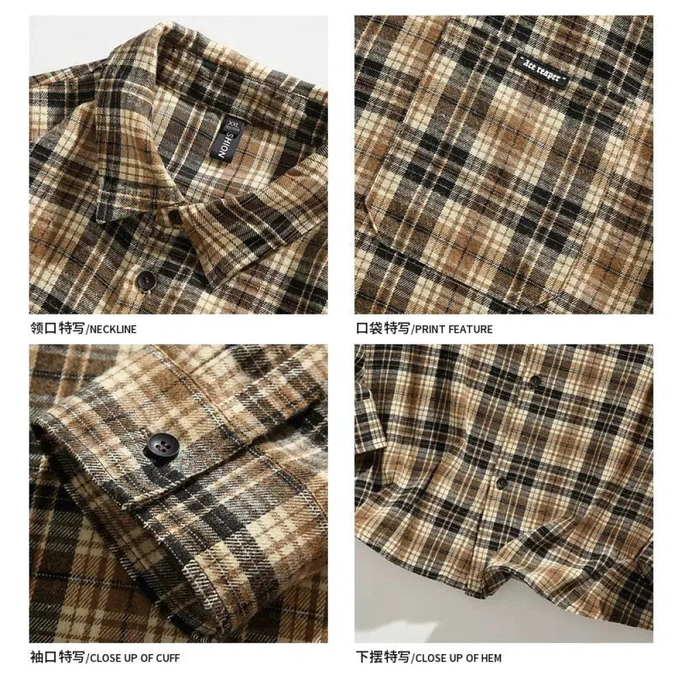 Contrasting Plaid Long-sleeved Shirts