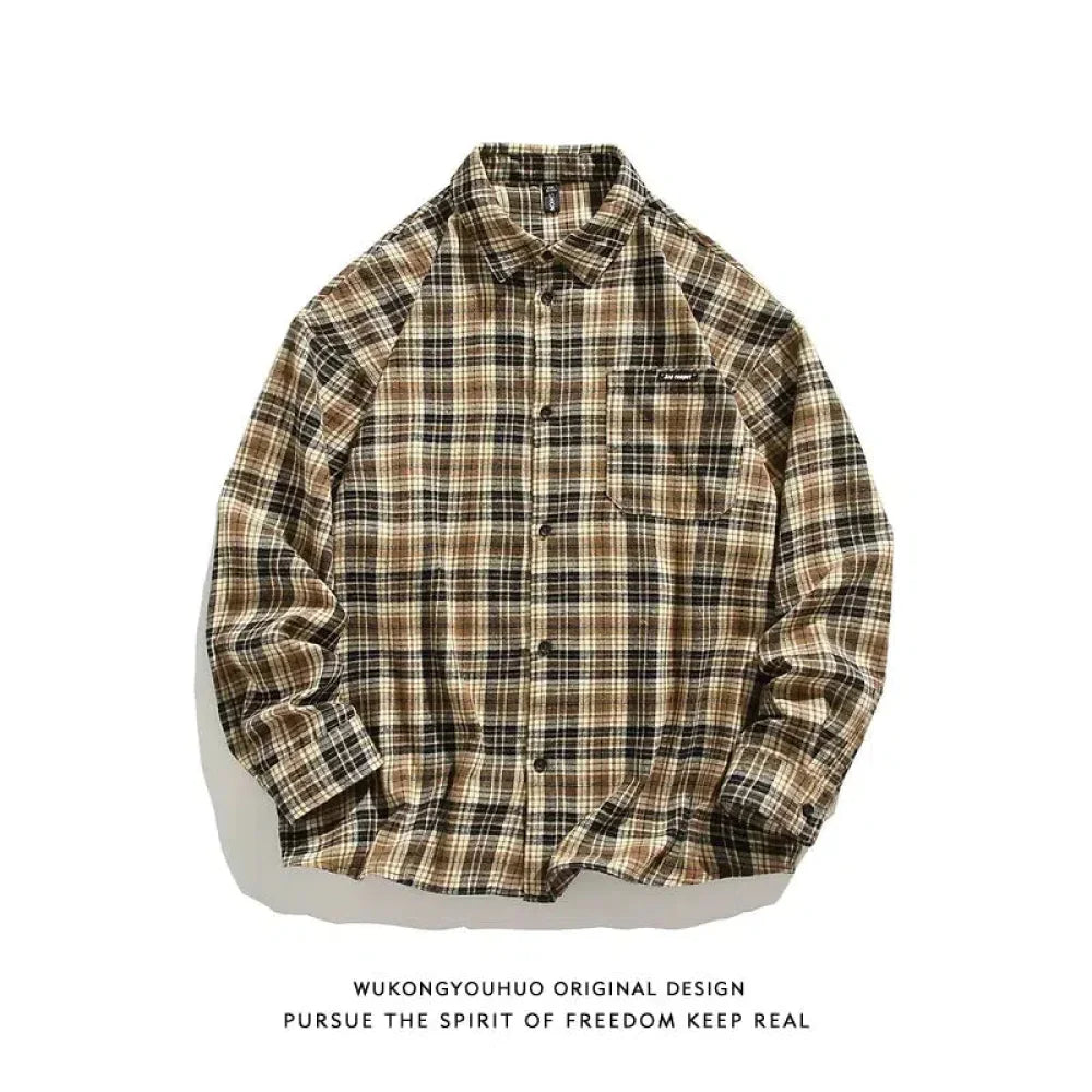 Contrasting Plaid Long-sleeved Shirts
