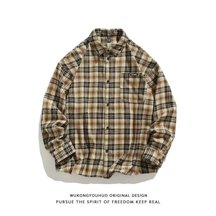 Contrasting Plaid Long-sleeved Shirts