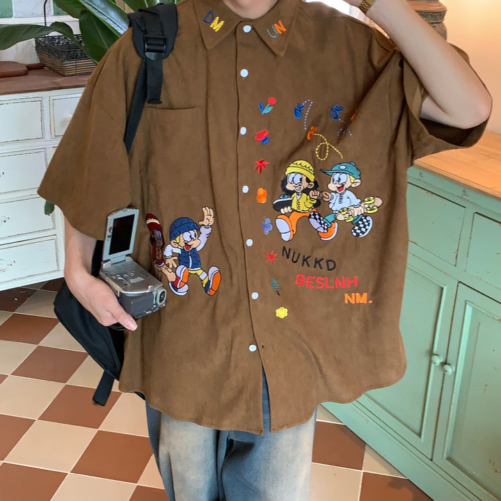Corduroy Cartoon Embroidered Shirt