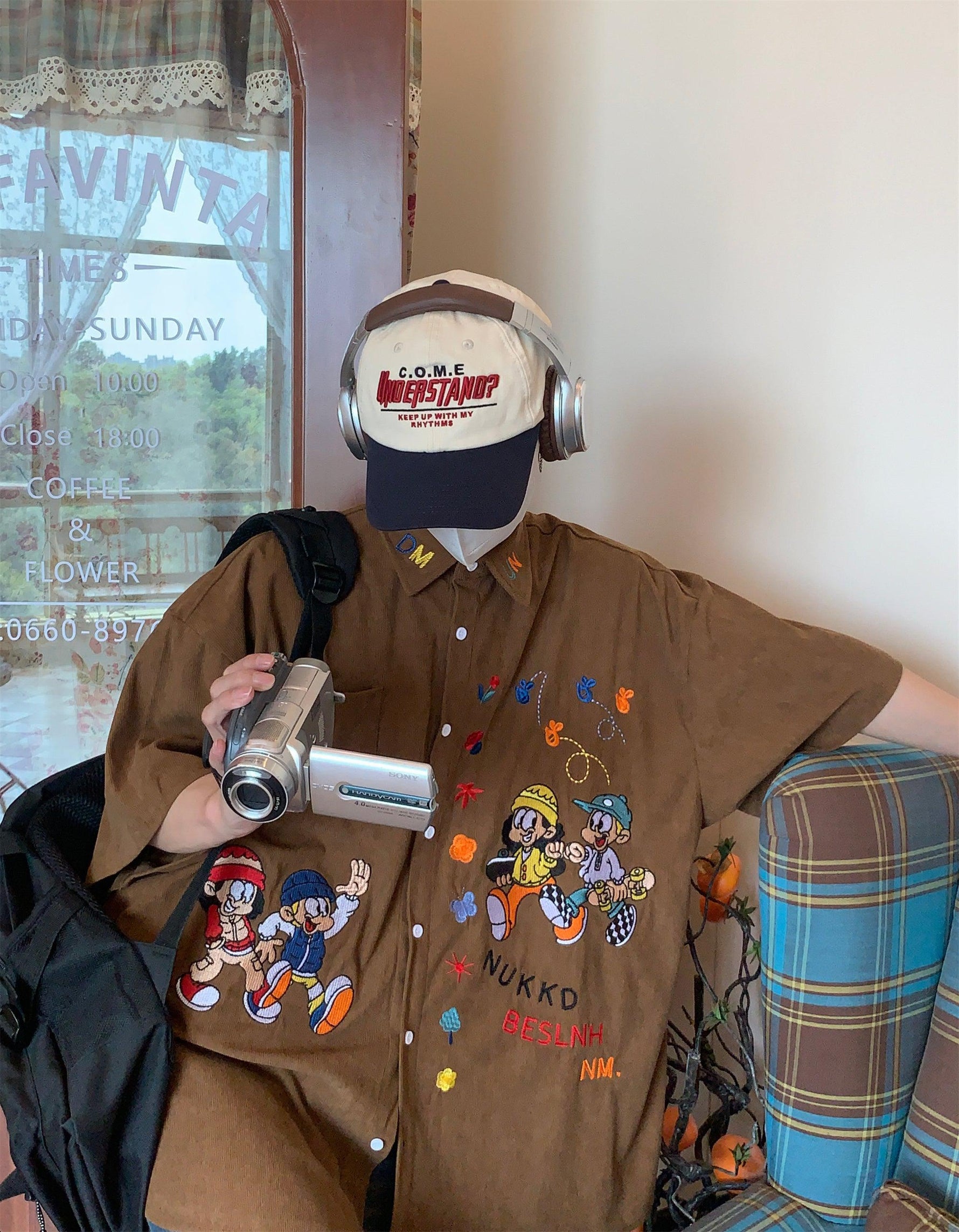 Corduroy Cartoon Embroidered Shirt