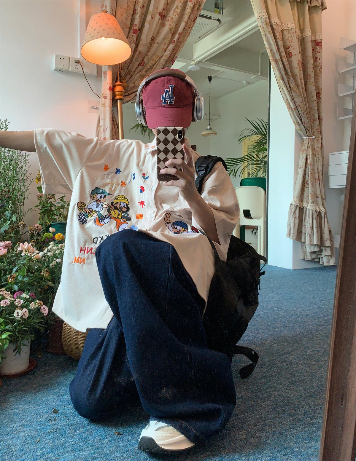 Corduroy Cartoon Embroidered Shirt