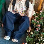 Corduroy Cartoon Embroidered Shirt