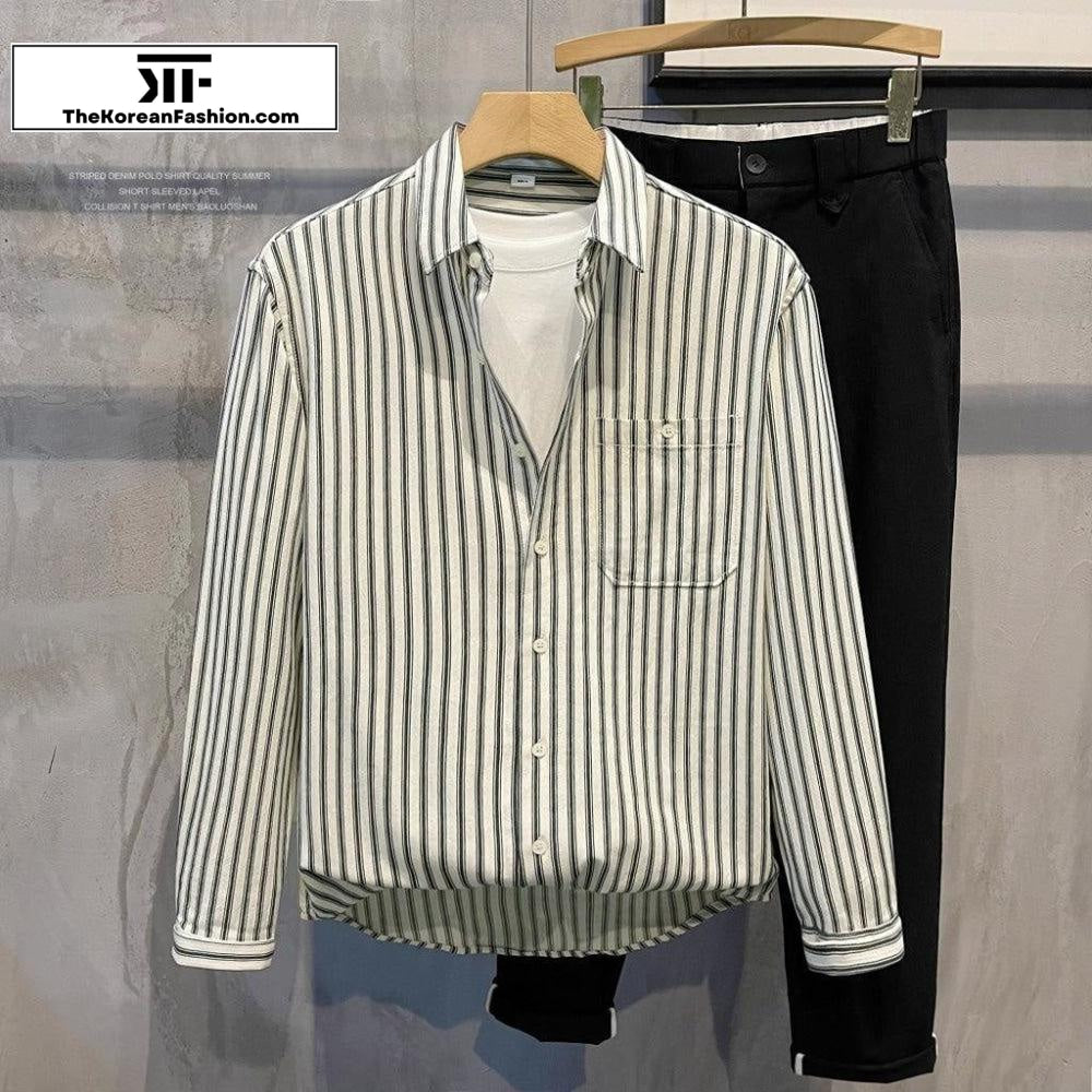Cotton Stripe Lapel Shirt