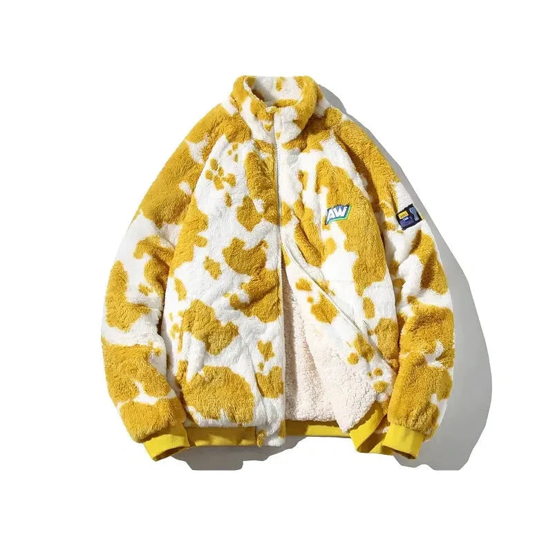 Cow Pattern Velvet Polar Fleece Jacket