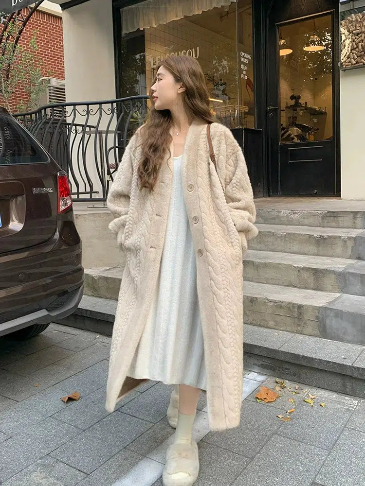 Cozy Cable Knit Fur Cardigan Sweater