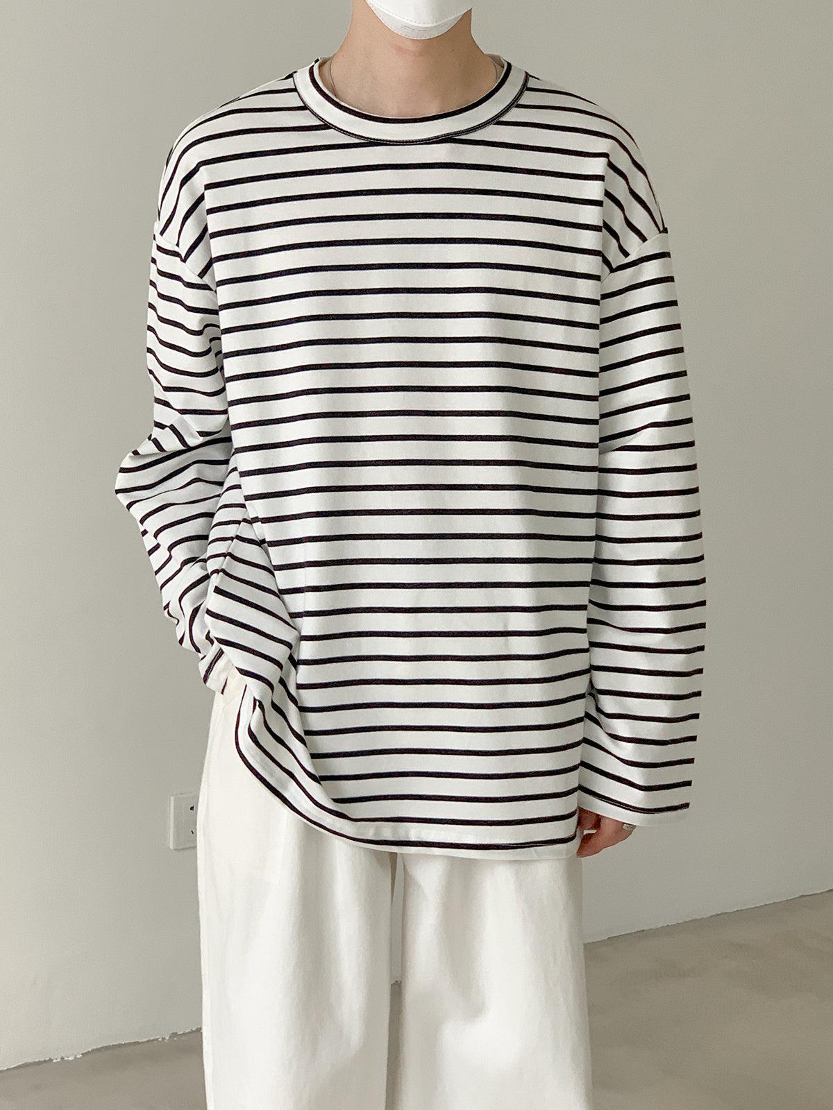 Crew Neck Striped Long Sleeve T-shirt