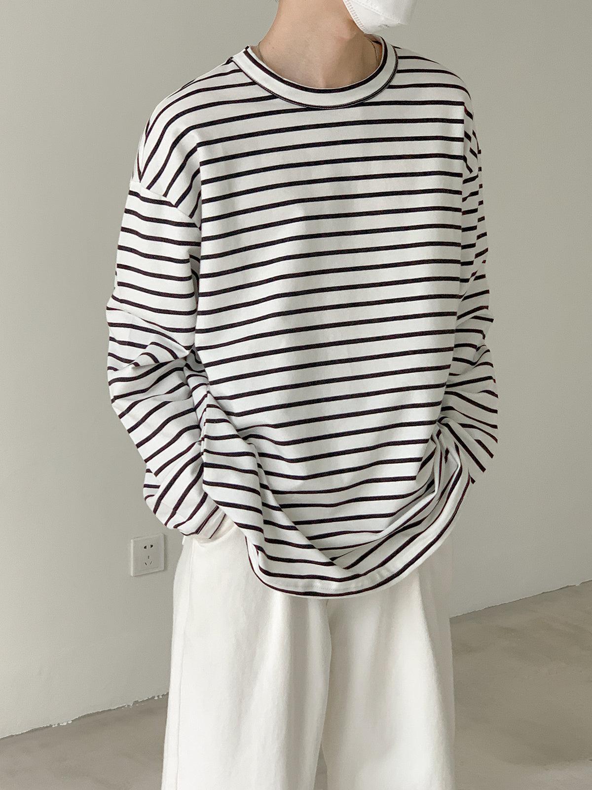 Crew Neck Striped Long Sleeve T-shirt