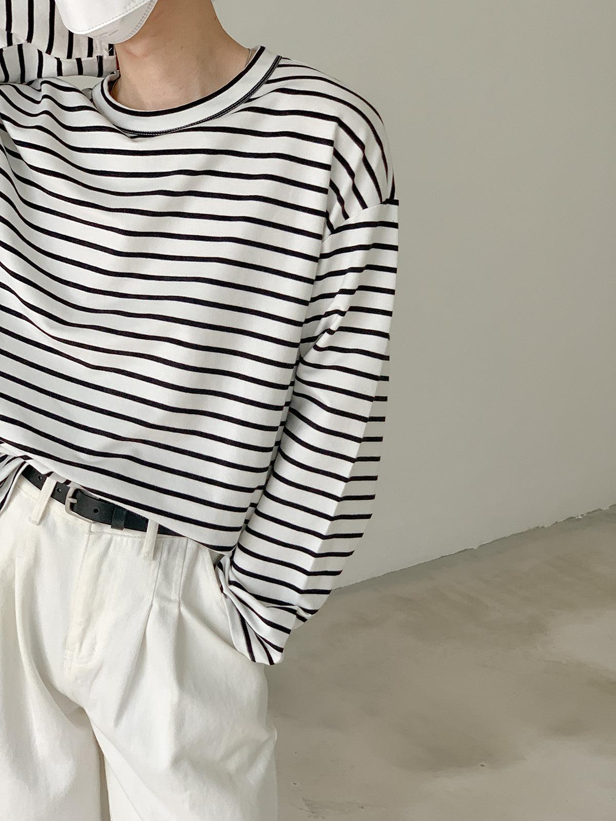 Crew Neck Striped Long Sleeve T-shirt