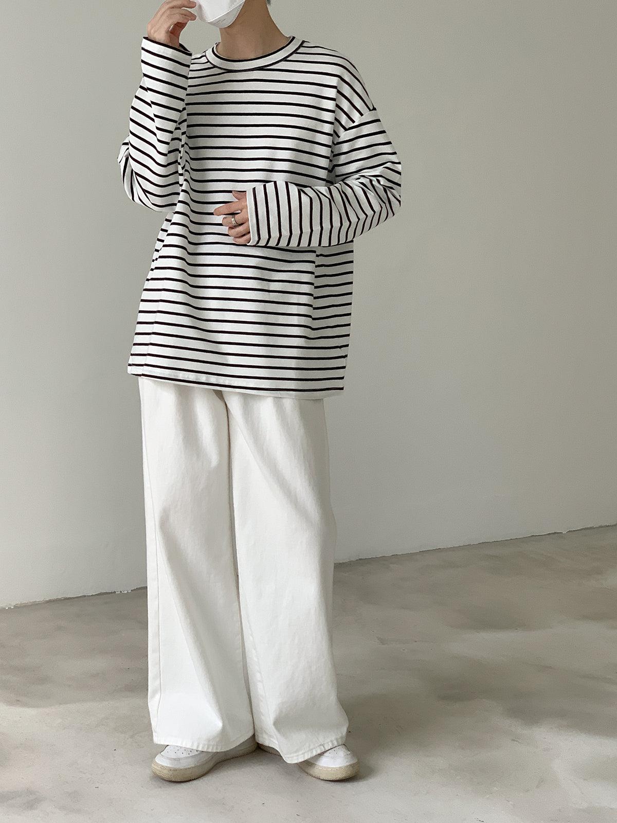 Crew Neck Striped Long Sleeve T-shirt