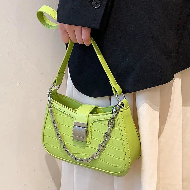 Croc-Texture Chain Strap Shoulder Bag