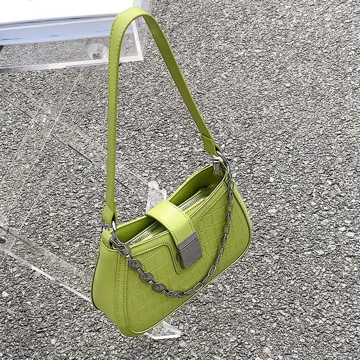 Croc-Texture Chain Strap Shoulder Bag
