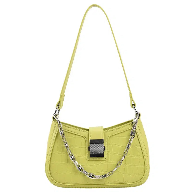 Croc-Texture Chain Strap Shoulder Bag