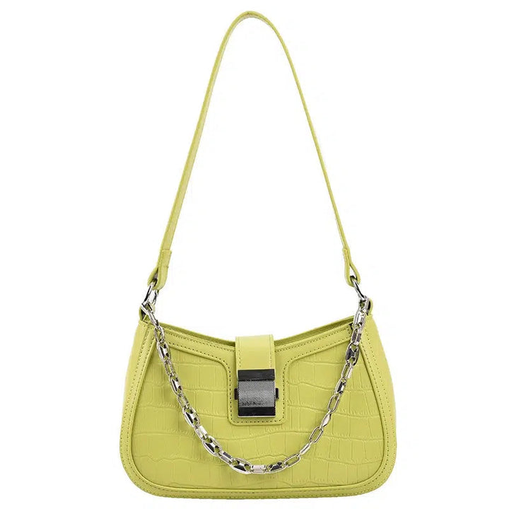 Croc-Texture Chain Strap Shoulder Bag