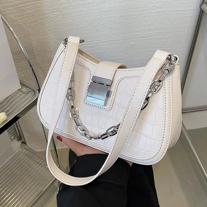 Croc-Texture Chain Strap Shoulder Bag
