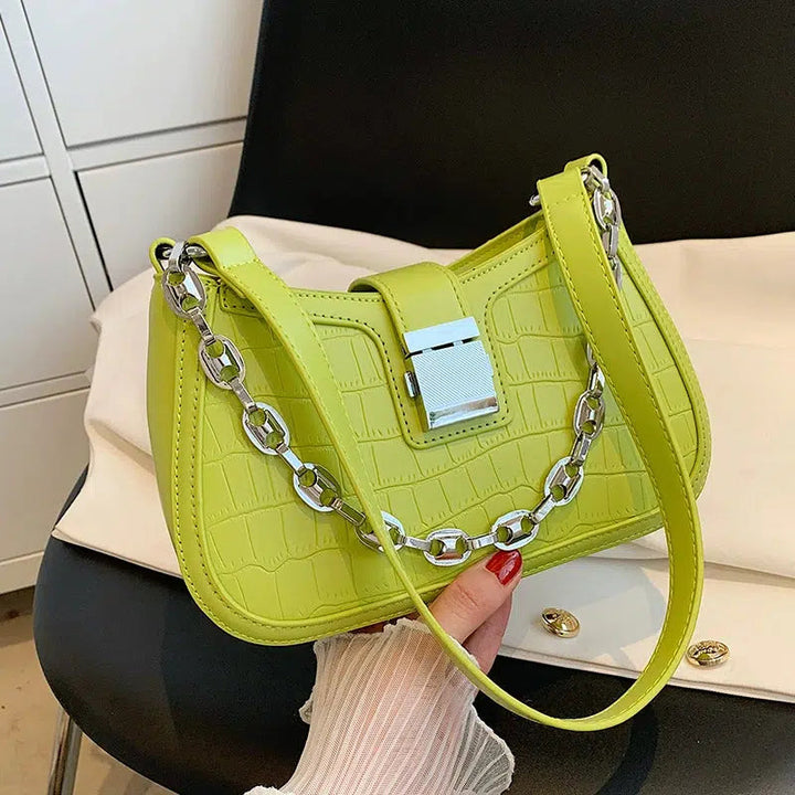 Croc-Texture Chain Strap Shoulder Bag