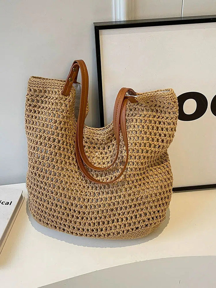 Crochet Leather Straps Bucket Bag