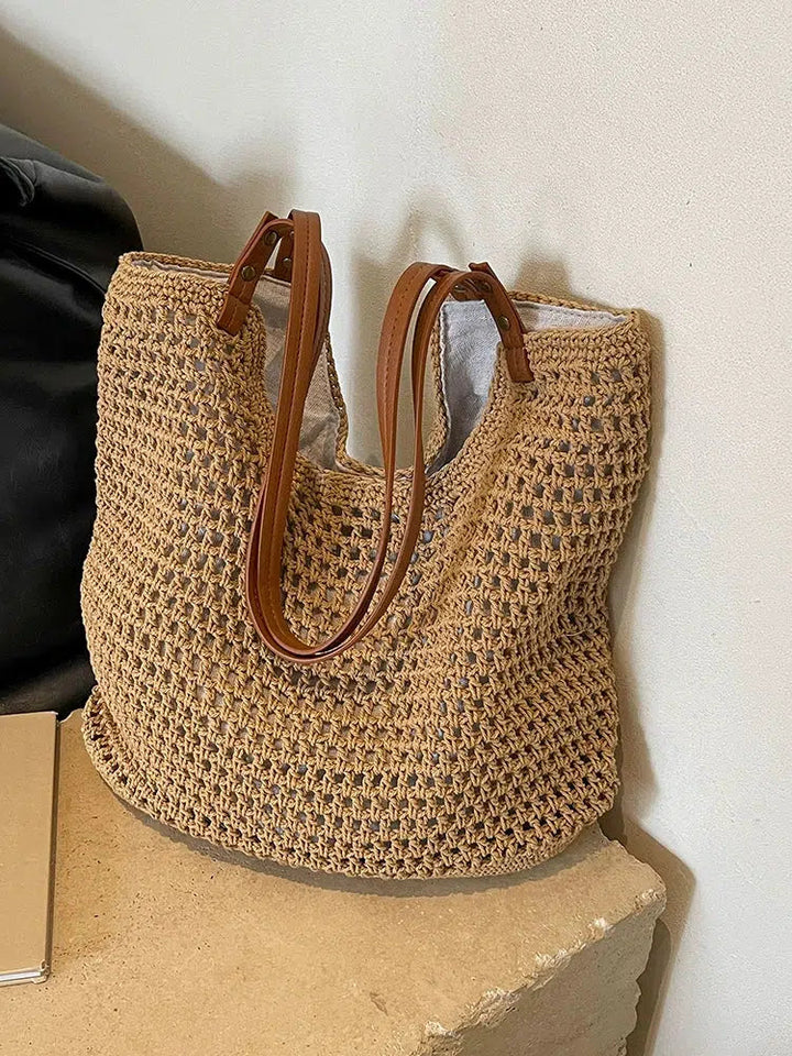 Crochet Leather Straps Bucket Bag