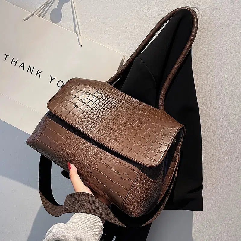 Crocodile-Embossed Leather Tote Bag