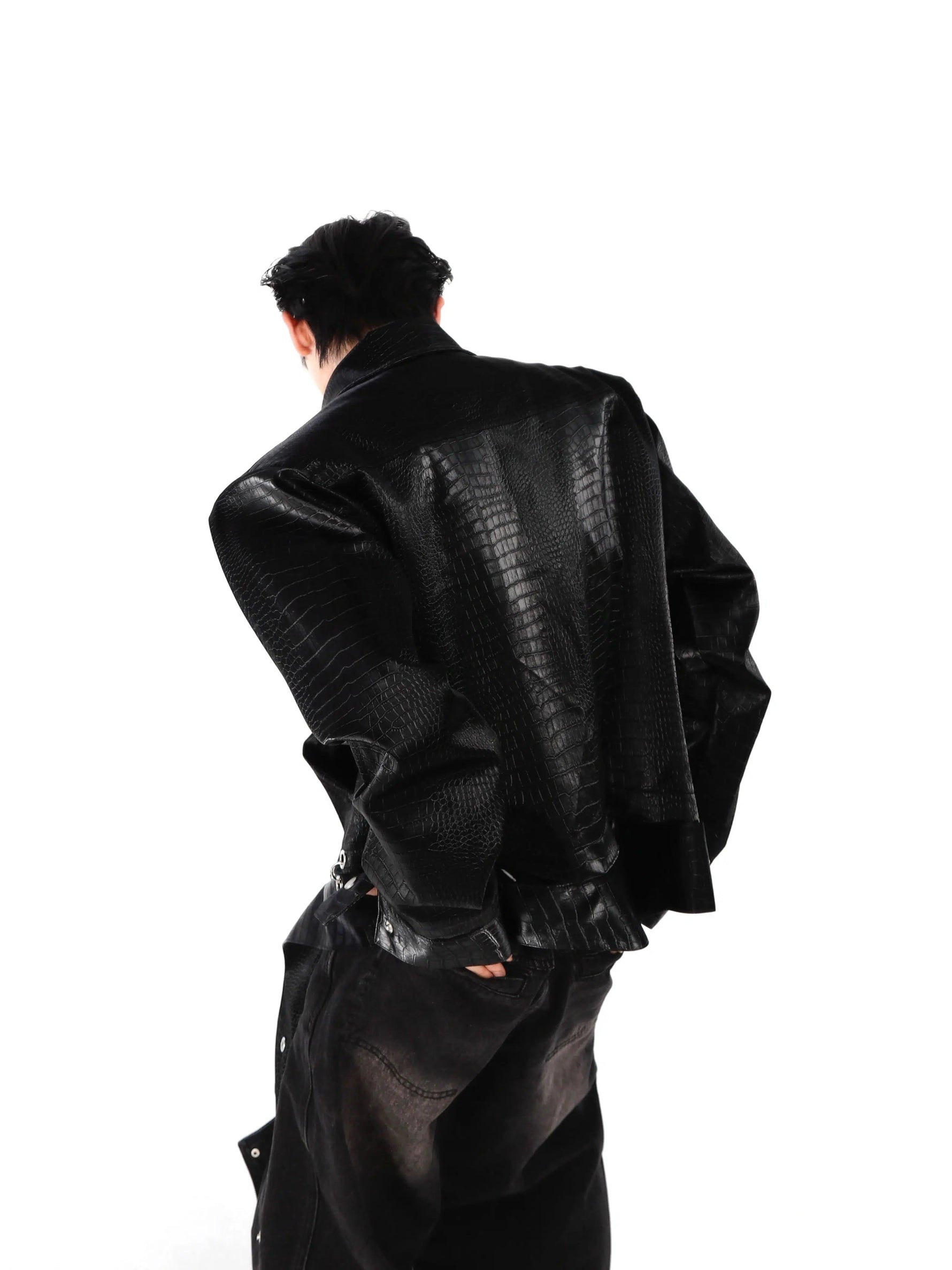 Crocodile Pattern Leather Jacket