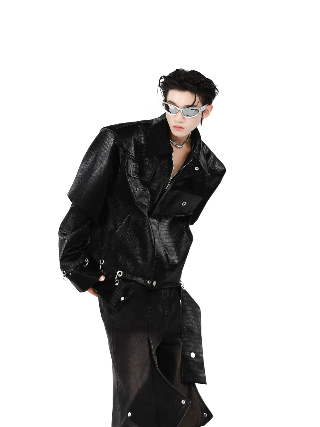 Crocodile Pattern Leather Jacket