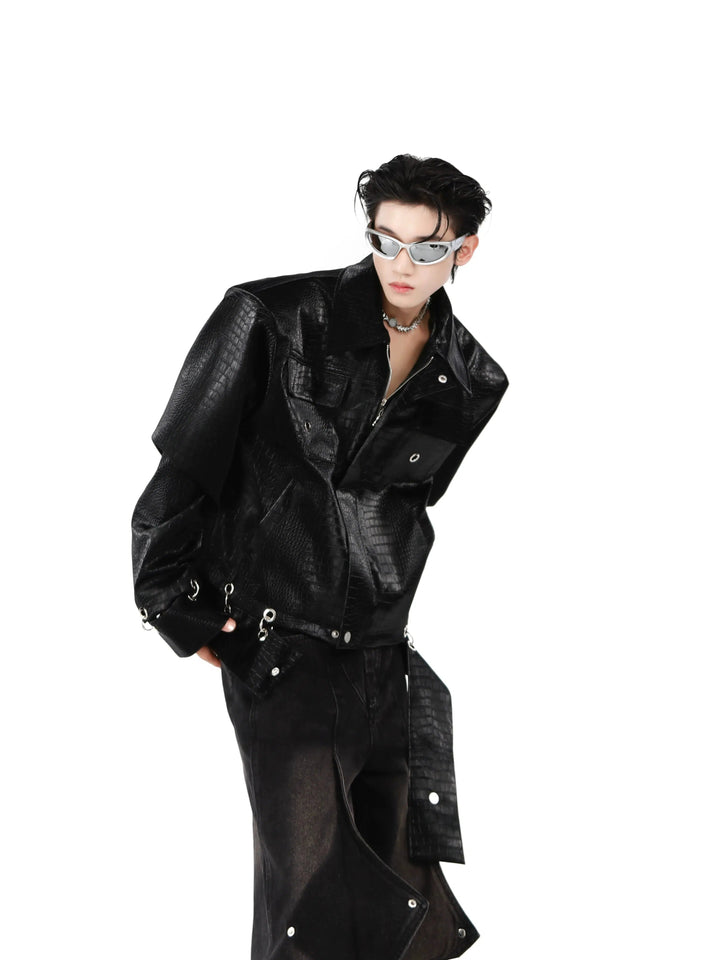 Crocodile Pattern Leather Jacket