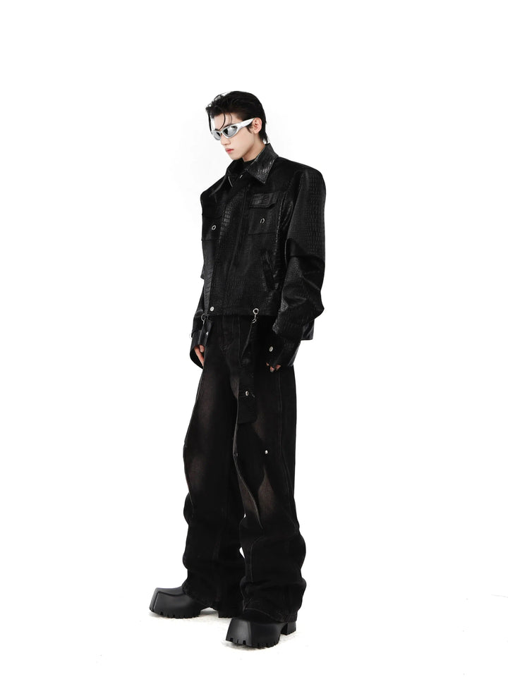 Crocodile Pattern Leather Jacket