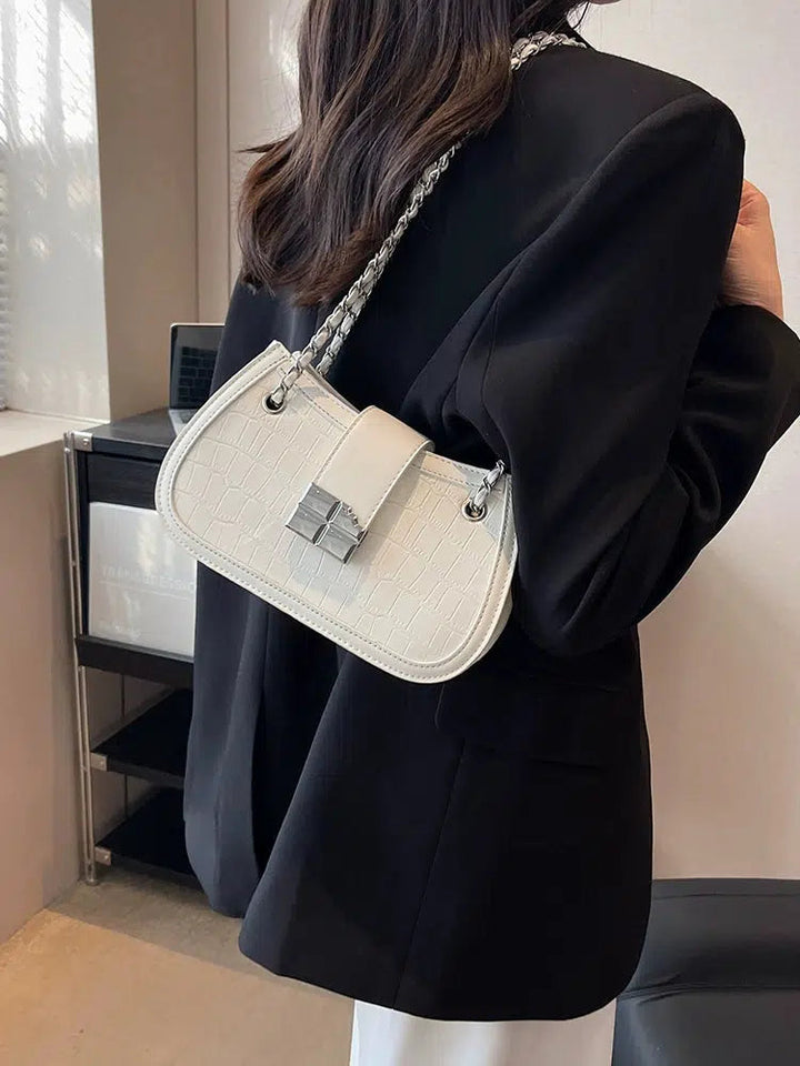 Crocodile-embossed Chain Shoulder Bag