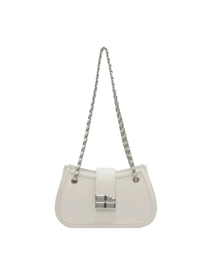 Crocodile-embossed Chain Shoulder Bag
