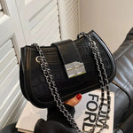Crocodile-embossed Chain Shoulder Bag