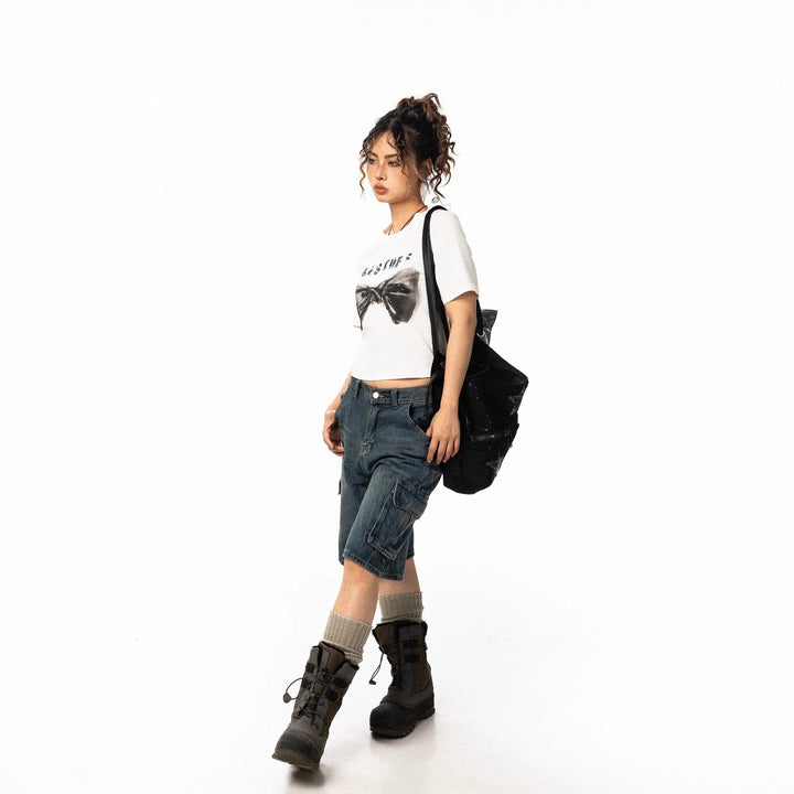 Cropped Bow Graphic T-Shirt
