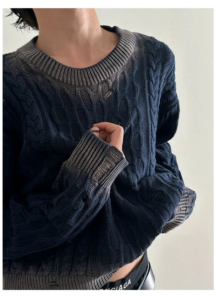 Cropped Ripped Knit Sweater