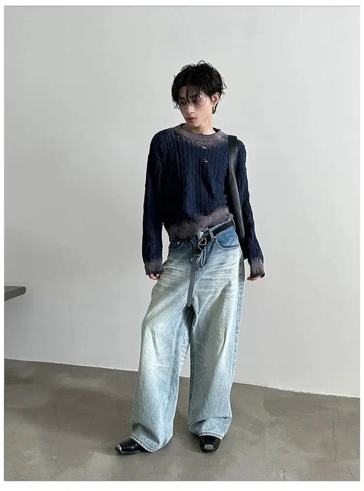 Cropped Ripped Knit Sweater