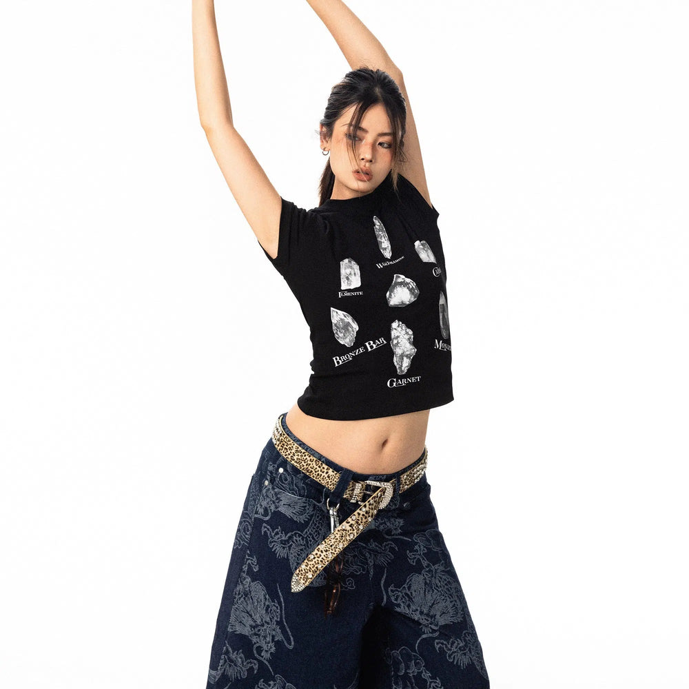 Cropped Rock Print T-shirt