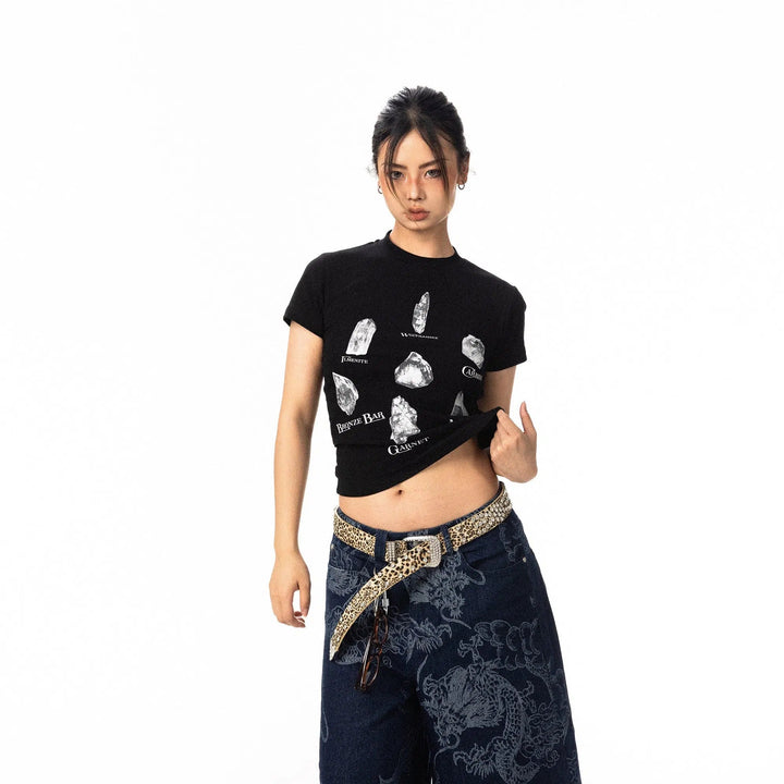 Cropped Rock Print T-shirt