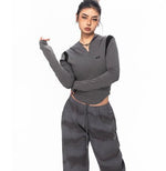 Cropped Slim Fit Embroidery Hooded Sweatshirt