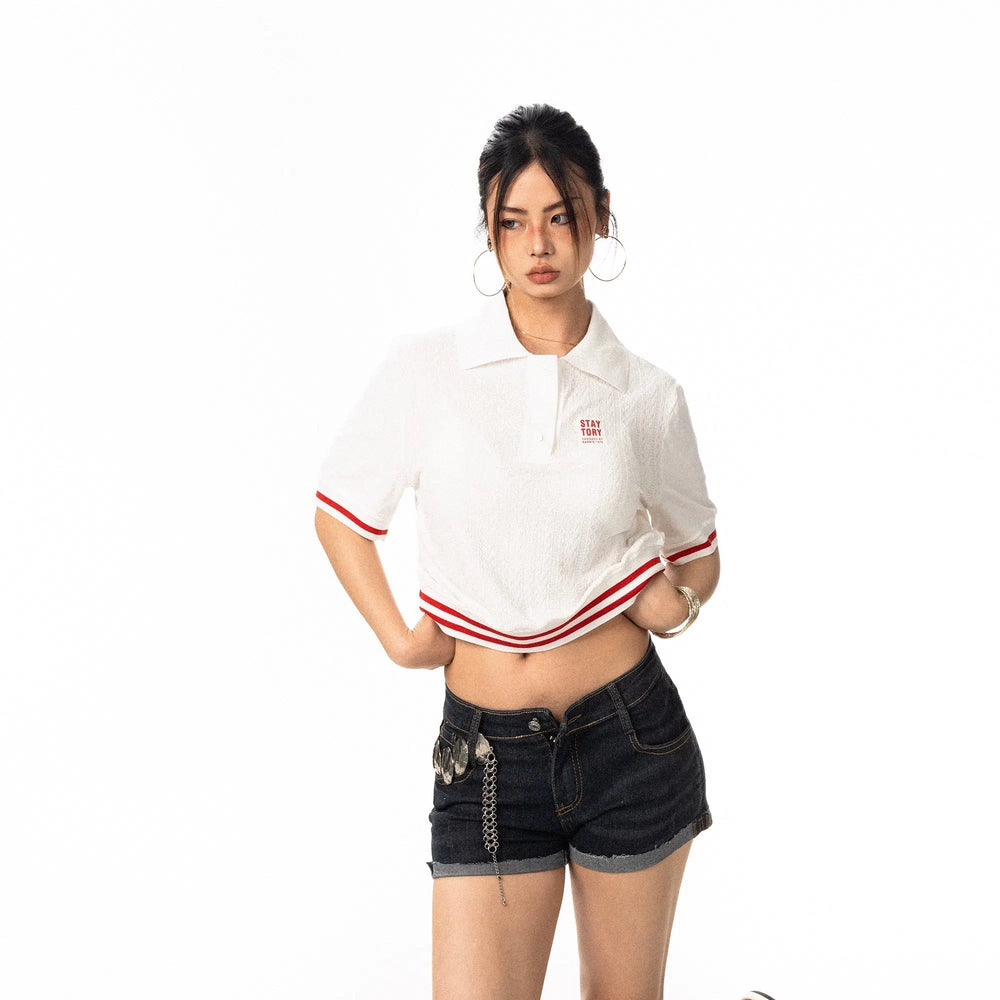 Cropped Striped Polo Shirt