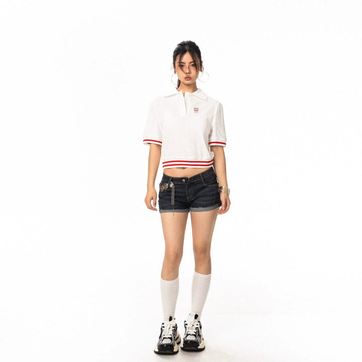 Cropped Striped Polo Shirt