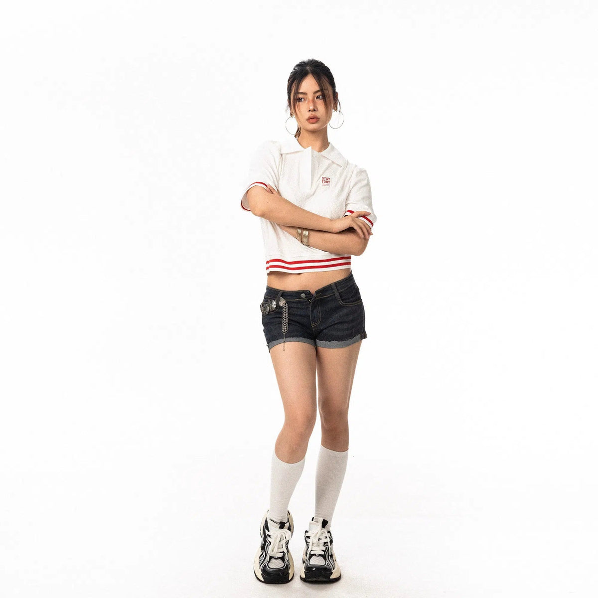 Cropped Striped Polo Shirt